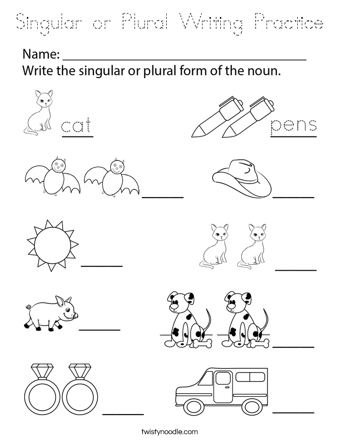 Singular or Plural Writing Practice Coloring Page