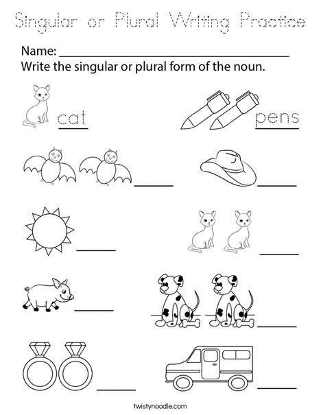 Singular or Plural Writing Practice Coloring Page