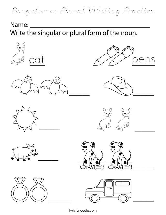 Singular or Plural Writing Practice Coloring Page
