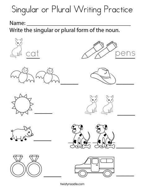 Singular or Plural Writing Practice Coloring Page