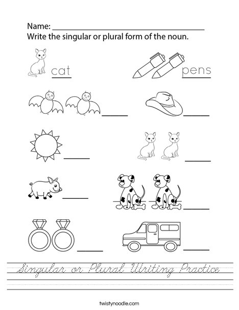 Singular or Plural Writing Practice Worksheet