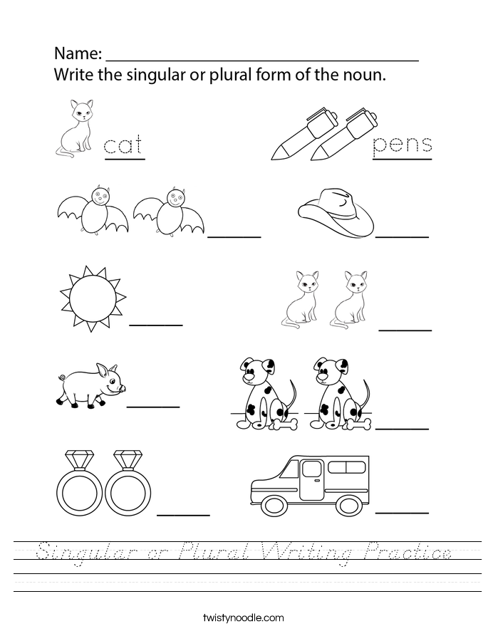Singular or Plural Writing Practice Worksheet