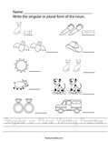 Singular or Plural Writing Practice Worksheet