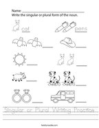 Singular or Plural Writing Practice Handwriting Sheet