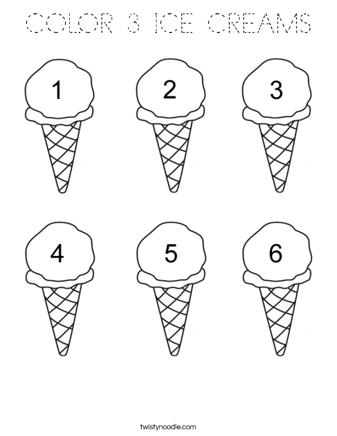 COLOR 3 ICE CREAMS Coloring Page