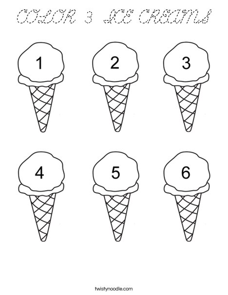 Six Ice Cream Cones Coloring Page