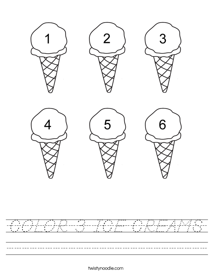 COLOR 3 ICE CREAMS Worksheet