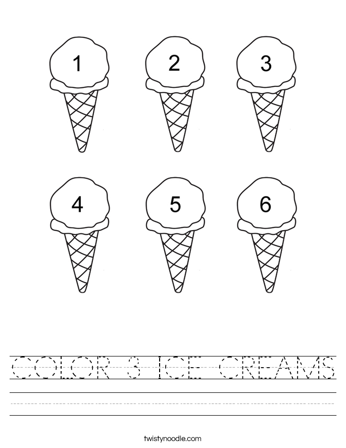 COLOR 3 ICE CREAMS Worksheet