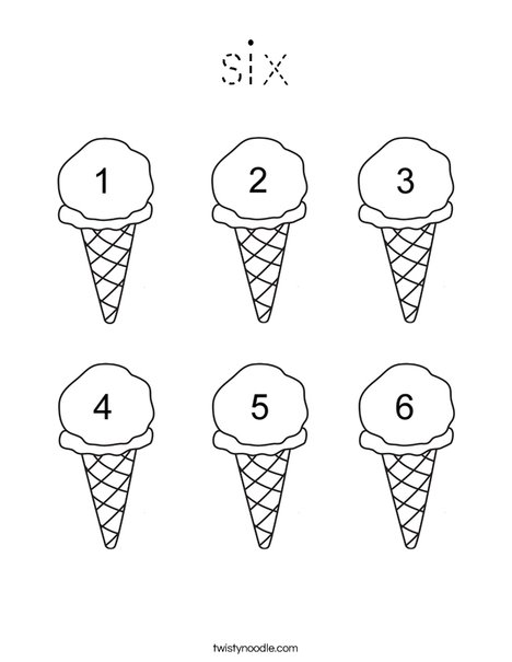 Six Ice Cream Cones Coloring Page