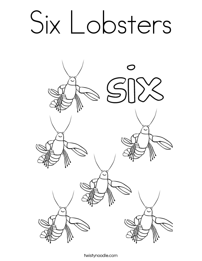 Six Lobsters Coloring Page