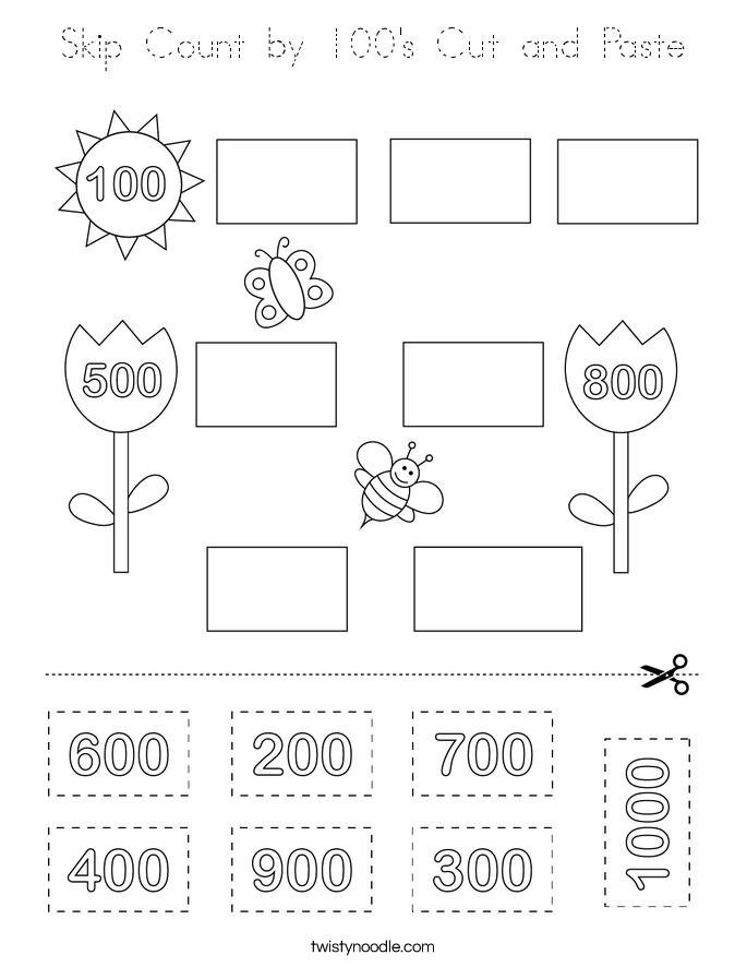Skip Count by 100's Cut and Paste Coloring Page