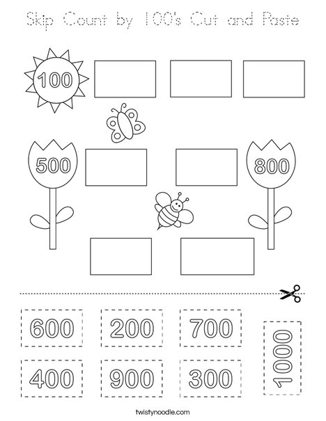 Skip Count by 100's Cut and Paste Coloring Page