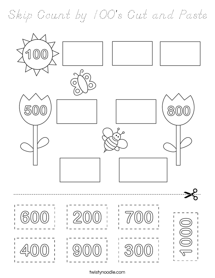 Skip Count by 100's Cut and Paste Coloring Page