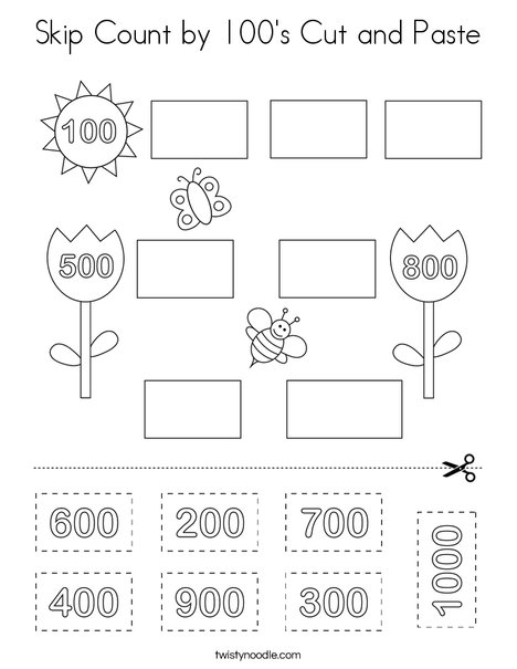 Skip Count by 100's Cut and Paste Coloring Page