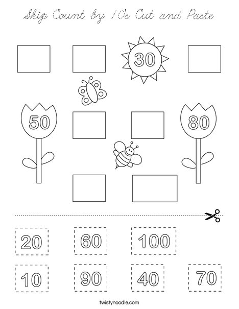 Skip Count by 10's Cut and Paste Coloring Page