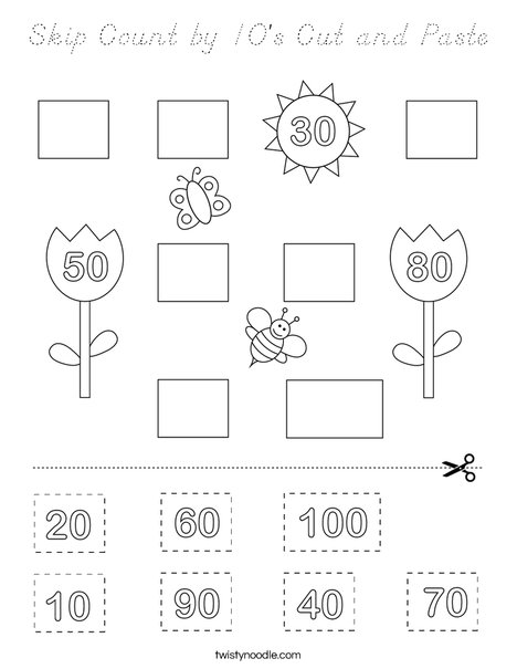 Skip Count by 10's Cut and Paste Coloring Page