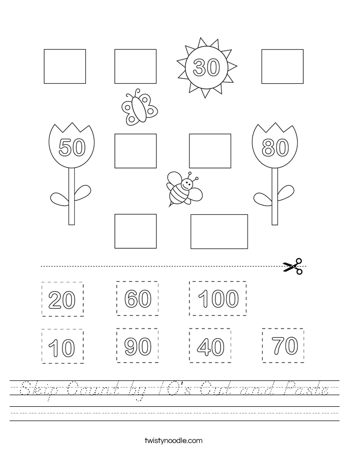 Skip Count by 10's Cut and Paste Worksheet