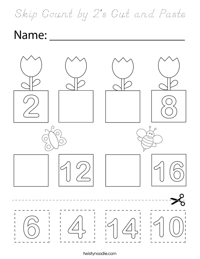 Skip Count by 2's Cut and Paste Coloring Page