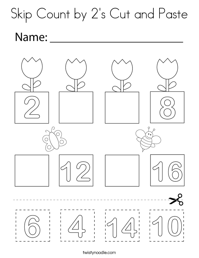 Skip Count by 2's Cut and Paste Coloring Page