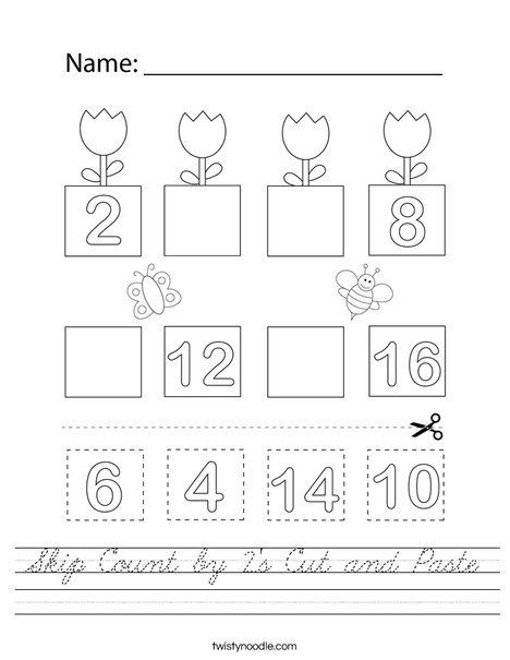 Skip Count by 2's Cut and Paste Worksheet