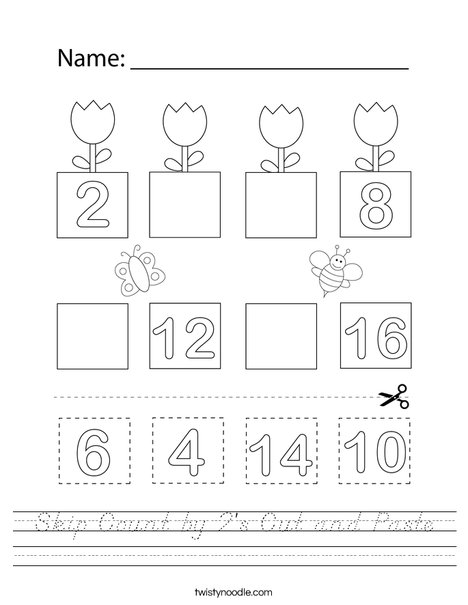 Skip Count by 2's Cut and Paste Worksheet