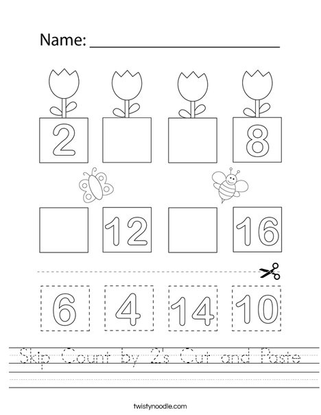 Skip Count by 2's Cut and Paste Worksheet - Twisty Noodle