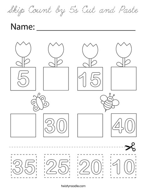 Skip Count by 5's Cut and Paste Coloring Page