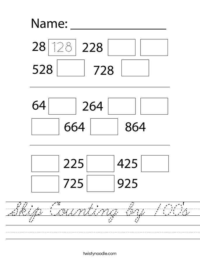 Skip Counting by 100's Worksheet