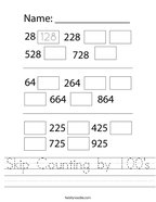 Skip Counting by 100's Handwriting Sheet