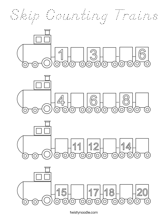 Skip Counting Trains Coloring Page