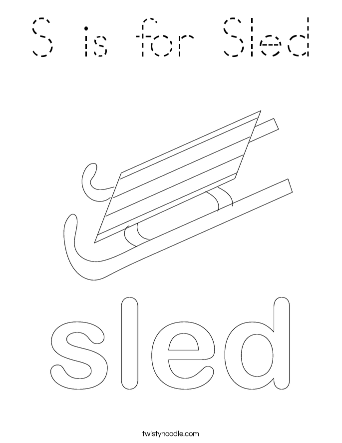 S is for Sled Coloring Page