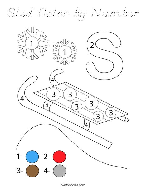 Sled Color by Number Coloring Page