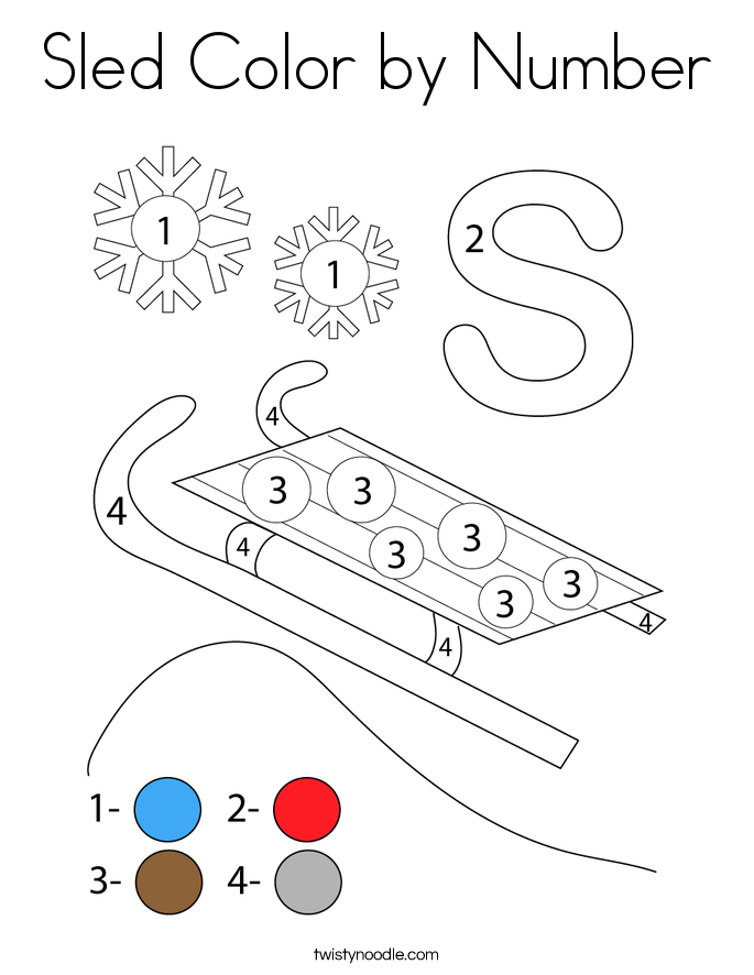 Sled Color by Number Coloring Page