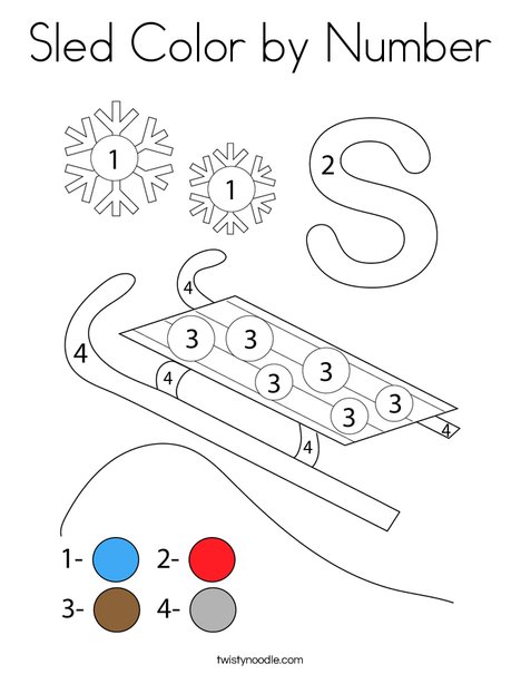 Sled Color by Number Coloring Page