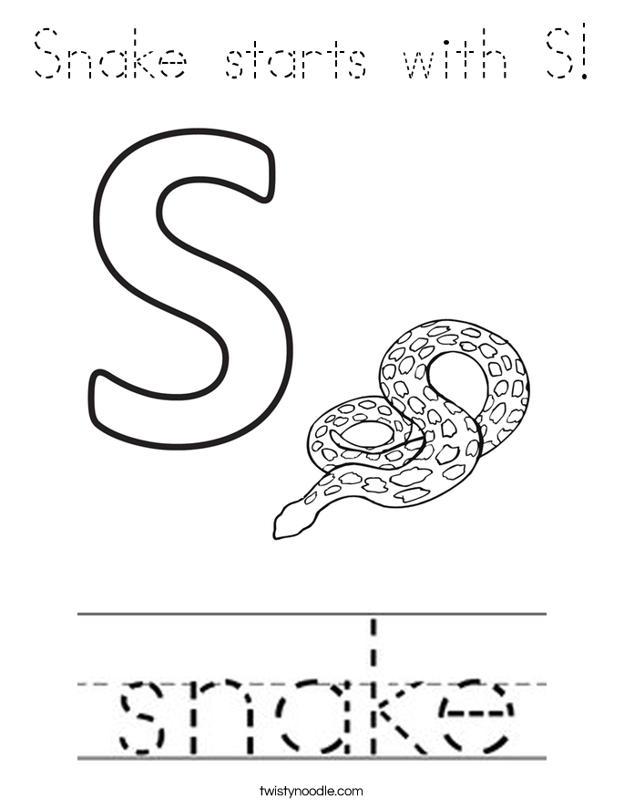 Snake starts with S Coloring Page - Tracing - Twisty Noodle