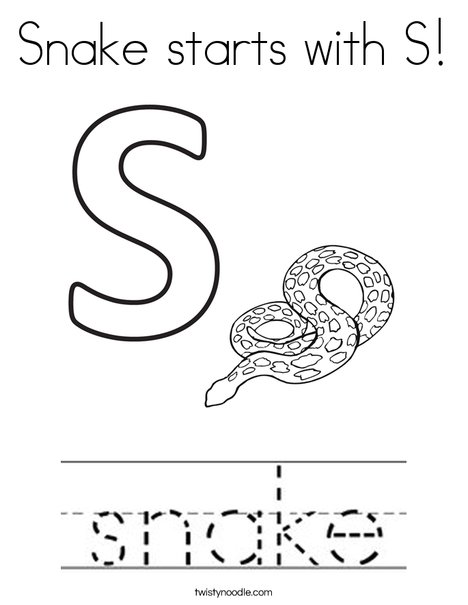 snake starts with s coloring page twisty noodle