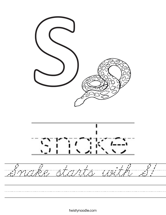 Snake starts with S Worksheet - Cursive - Twisty Noodle
