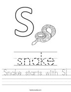 Snake starts with S Handwriting Sheet