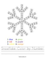 Snowflake Color by Number Handwriting Sheet