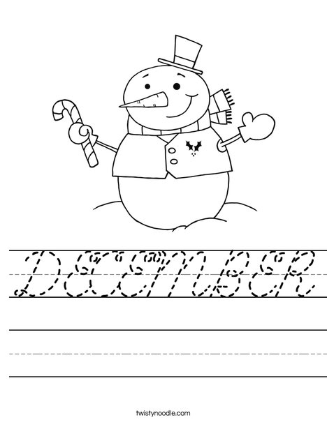 Snowman Holding a Candy Cane Worksheet