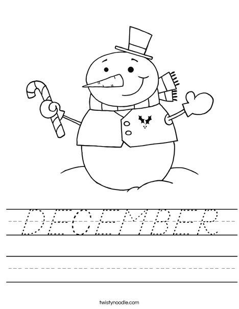 Snowman Holding a Candy Cane Worksheet