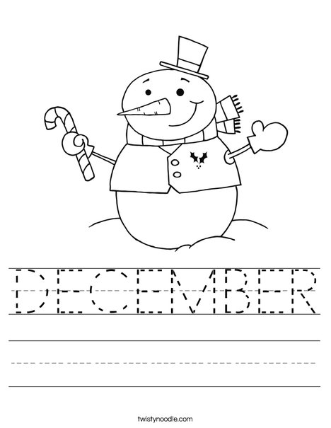 Snowman Holding a Candy Cane Worksheet