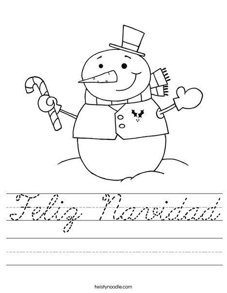 Snowman Holding a Candy Cane Worksheet