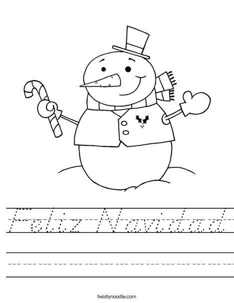 Snowman Holding a Candy Cane Worksheet