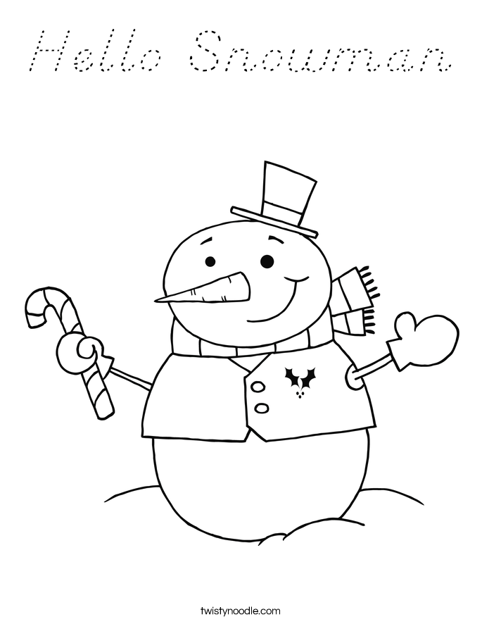 Hello Snowman Coloring Page