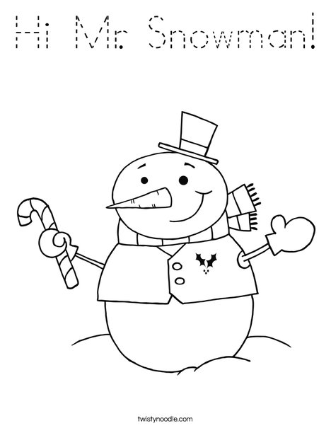 Snowman Holding a Candy Cane Coloring Page