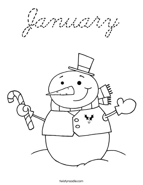 Snowman Holding a Candy Cane Coloring Page