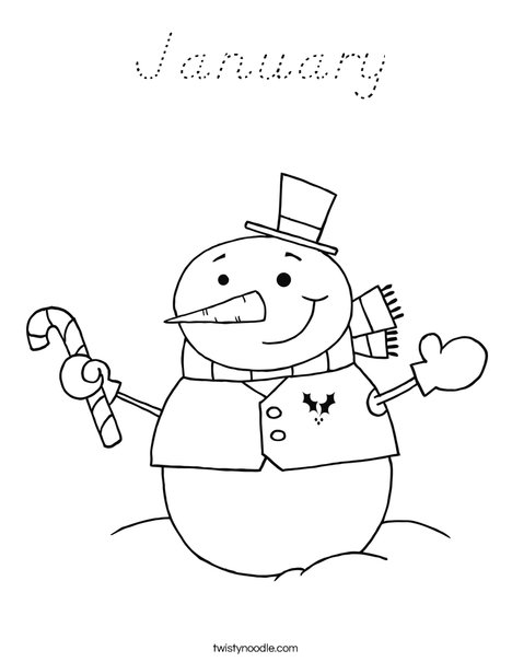 Snowman Holding a Candy Cane Coloring Page