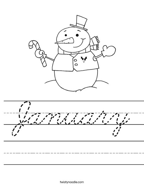 Snowman Holding a Candy Cane Worksheet