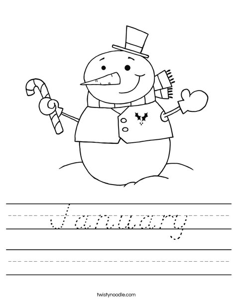 Snowman Holding a Candy Cane Worksheet